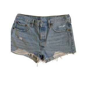 Levis 501 Womens Light Wash Distressed Cut Off Denim Shorts W33 High Rise Boho